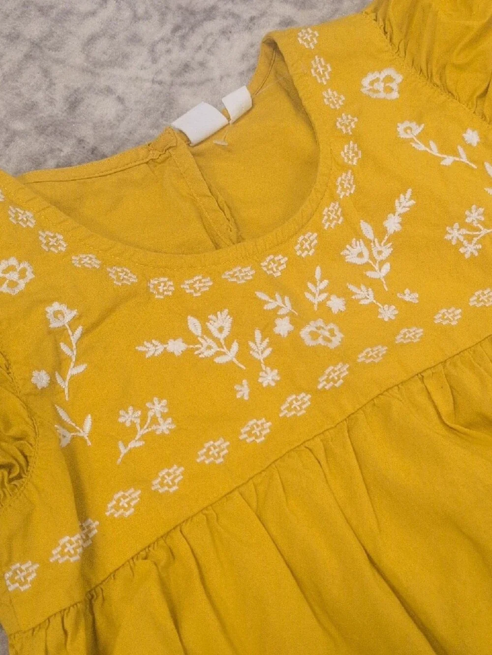 GAP Yellow Embroidered Flutter-Sleeve Dress